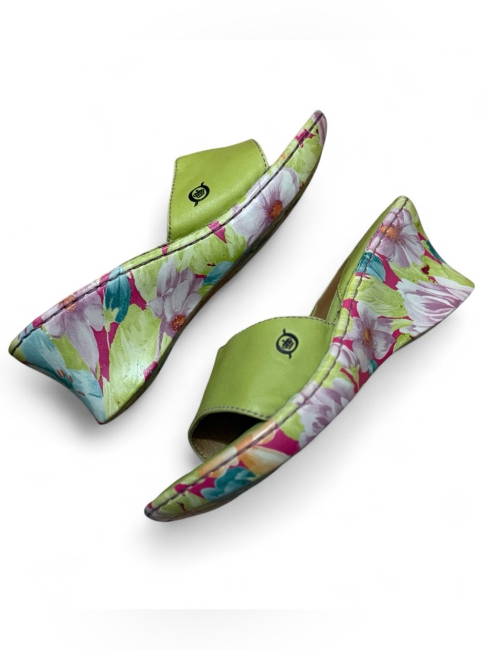 Sold Born Bright Lime Leather Slide Wedge Sandals - Size 7